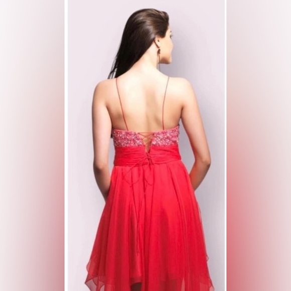 Dave & Johnny Chiffon Embellished Bodice Beaded Red/Orange Mini Dress. CL3 - Picture 5 of 10